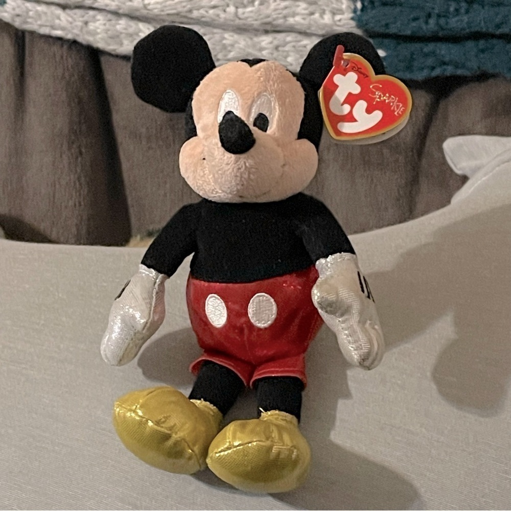 Ty Sparkle Disney Mickey Mouse 7” Stuffed Animal Black and Red